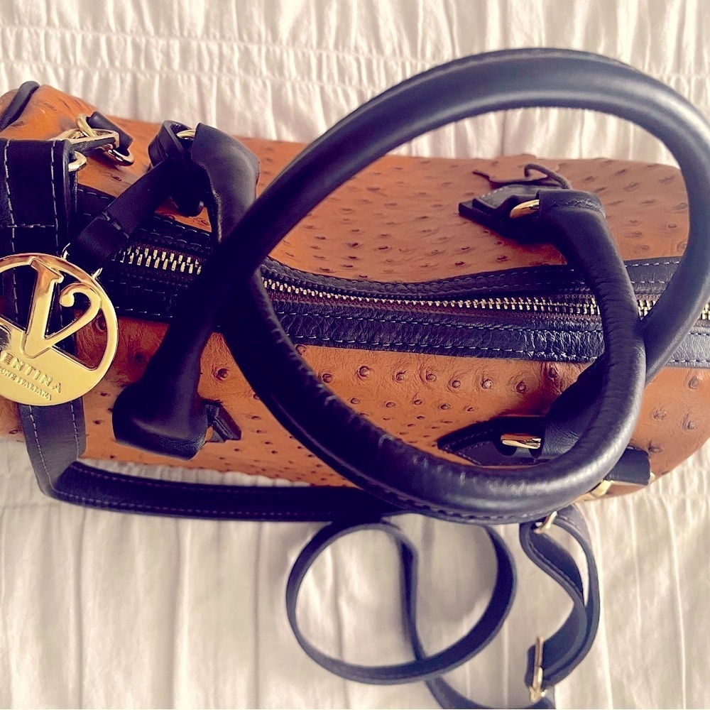 Valentina Orange and Brown Satchel with Luxurious Ostrich Texture